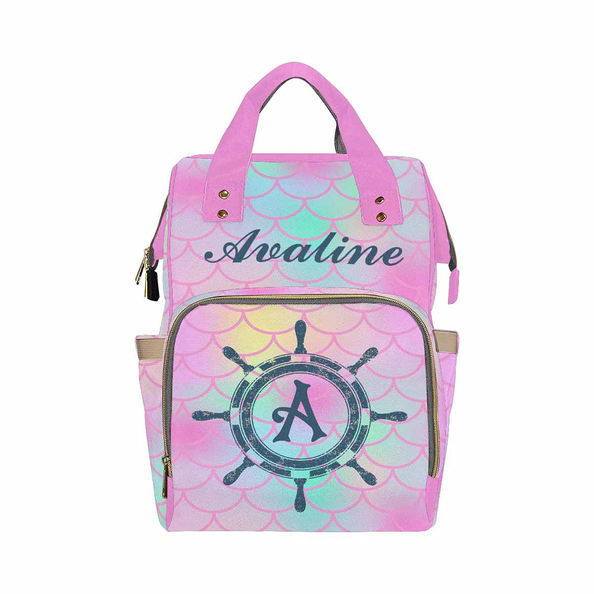 Custom Personalized Diaper Backpack for Moms - Waterproof Baby Bag with Fish Scale & Anchor Design, Multi-Function Travel Daypack for Nursing, Baby Girl & Boy Essentials - Perfect Gift for New Mothers (Ideal for Daycare, Travel & On-the-Go Parenting)