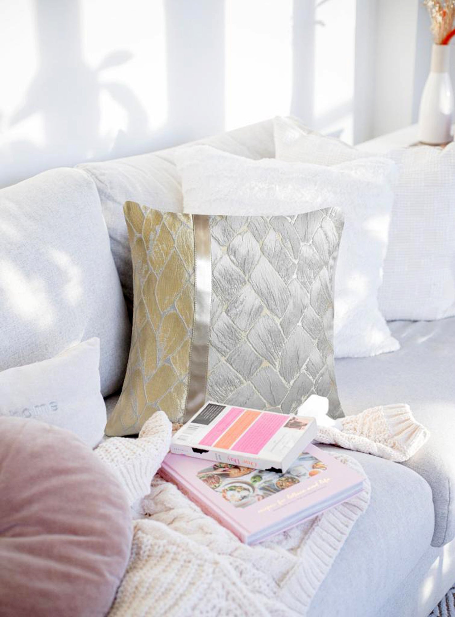 Luxury Gold & Silver Silk Throw Pillow Cover - Elegant Home Decor for Sofa, Bed, Living Room & Office - Soft Decorative Cushion Case for Modern Interior Design