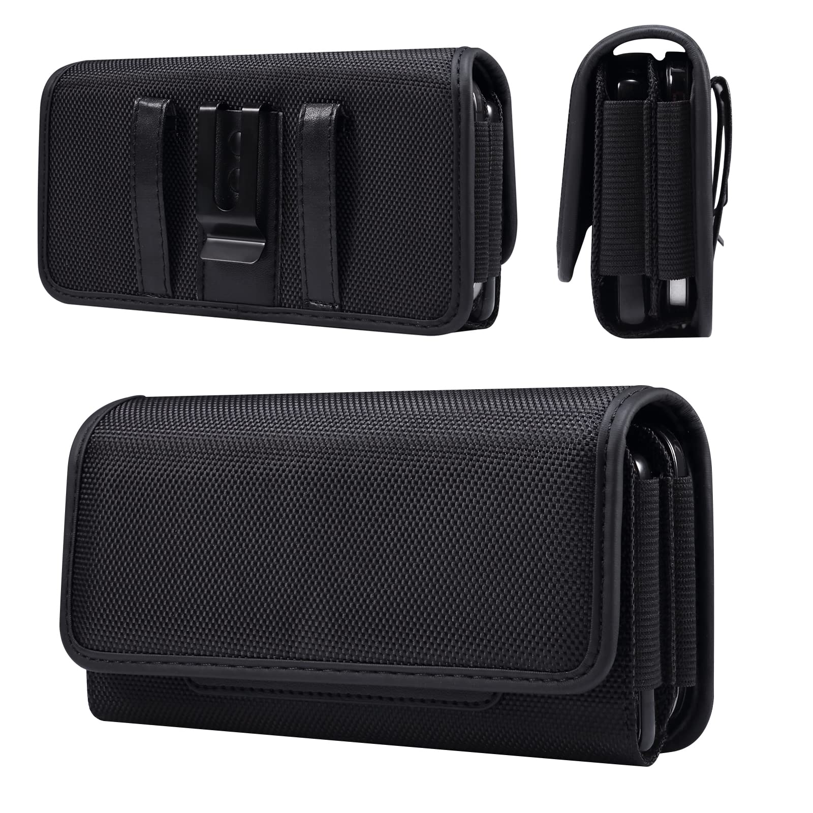 Dual Nylon Phone Case Pouch with Belt Clip & Loop Holster for iPhone 15/14 Pro Max, Samsung Galaxy S23 Ultra/S22+/S23 FE/S20 FE/Note 20 Ultra/A53/A54, Google Pixel 6, OnePlus 11 - Perfect for Outdoor Activities, Work & Travel