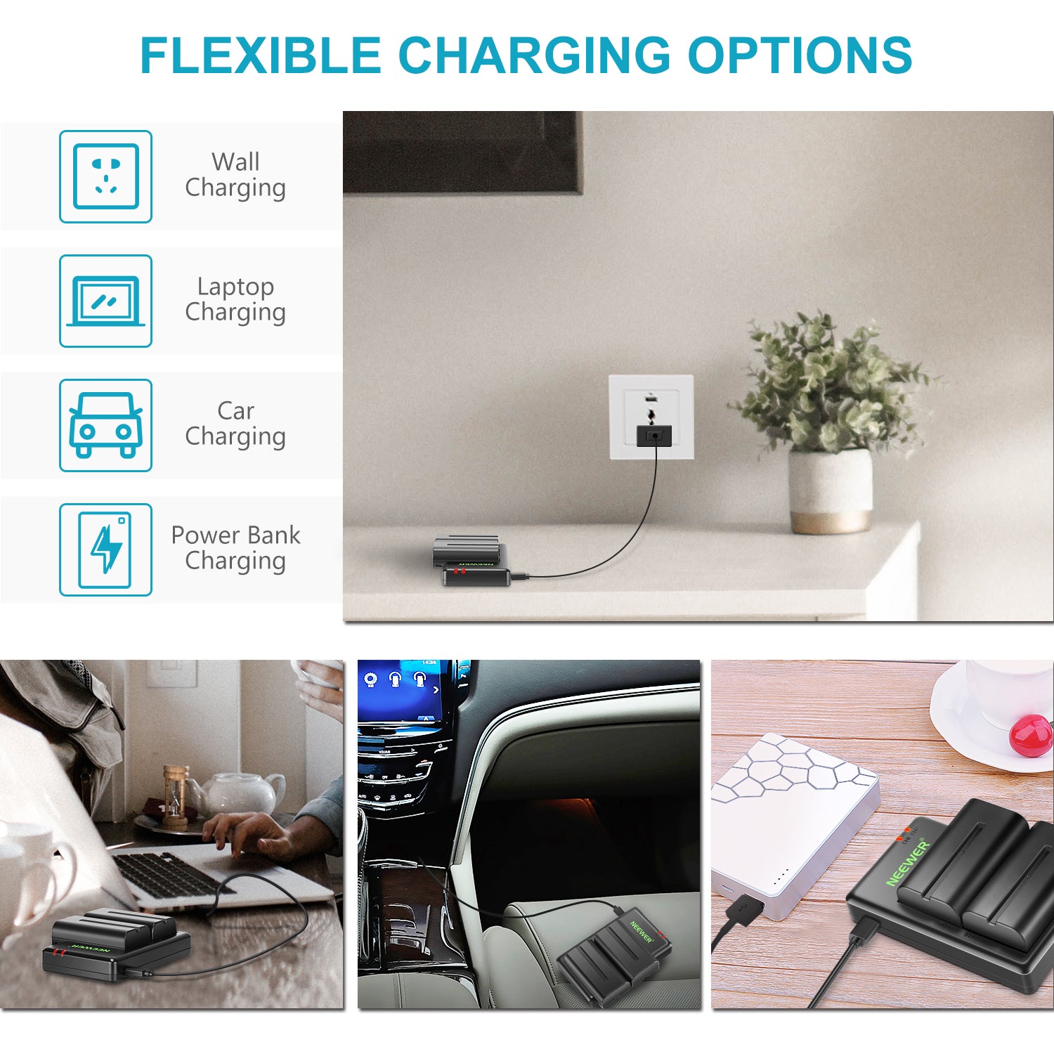 NEEWER NP-F550 Battery Charger Set for Sony Cameras - Fast Charging Dual USB Port for Sony NP-FZ100 NP-FW50 - Perfect for Travel, Vlogging & Photography