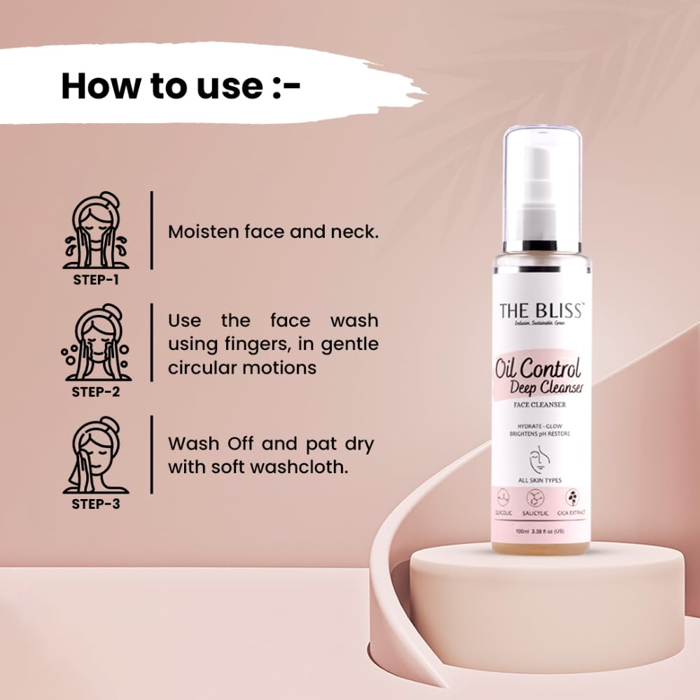 Bliss Acne & Blackhead Control Face Wash with AHA, BHA & CICA Extract - Oil-Free, Pore Minimizing Cleanser (100ml) for Oily & Acne-Prone Skin - Perfect for Daily Skincare Routine