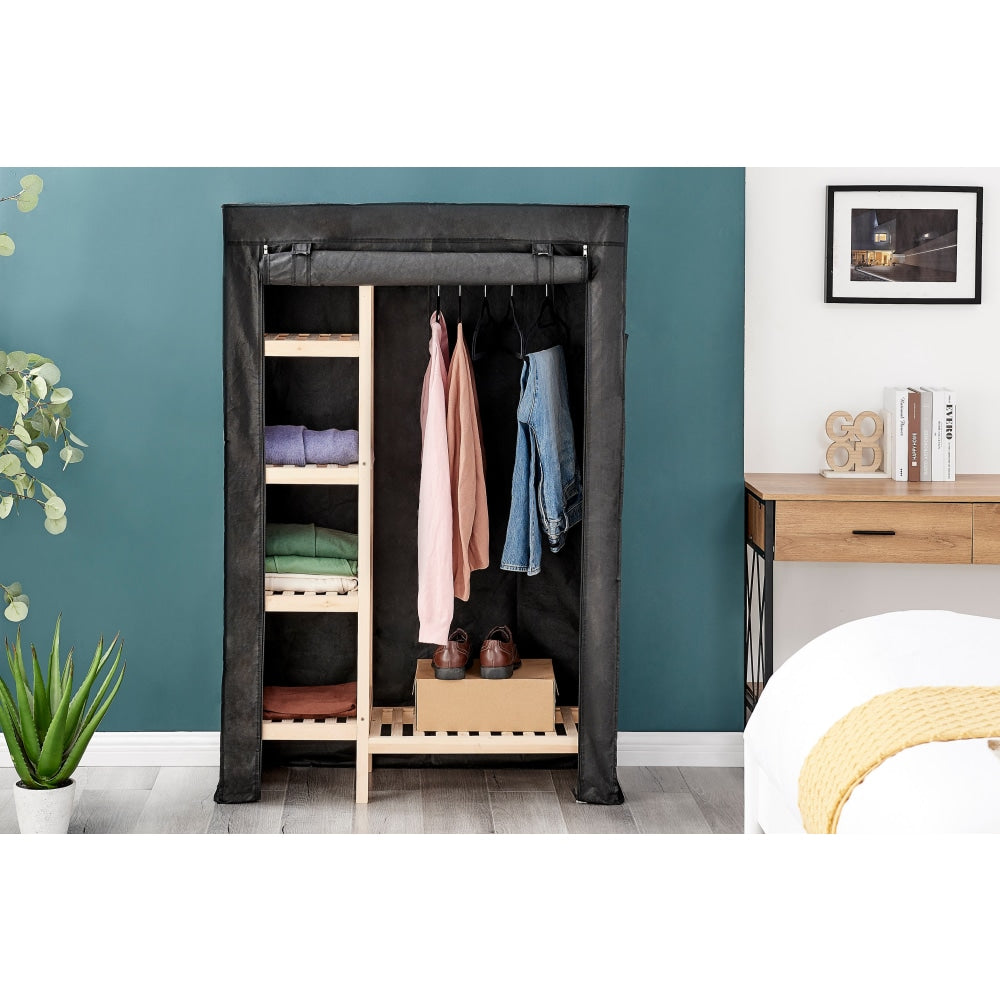 Eco-Friendly Bamboo Fabric Wardrobe Clothes Organizer Hanger - Black | Space-Saving Closet Storage Solution for Home & Office