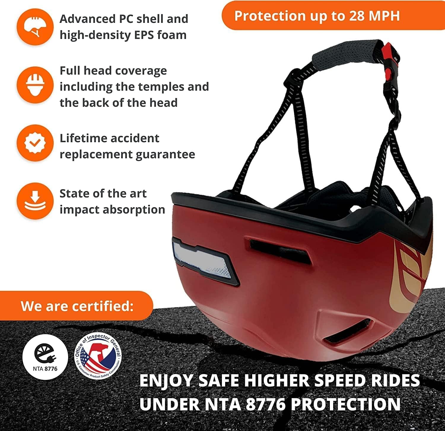 LED Bike Helmet for Adults - CPSC & NTA-8776 Certified Cycling Helmet for Men & Women - Safety Helmet for E-Bikes, Scooters, Onewheel, Commuting & Mountain Biking - Perfect for Night Riding & Urban Cycling