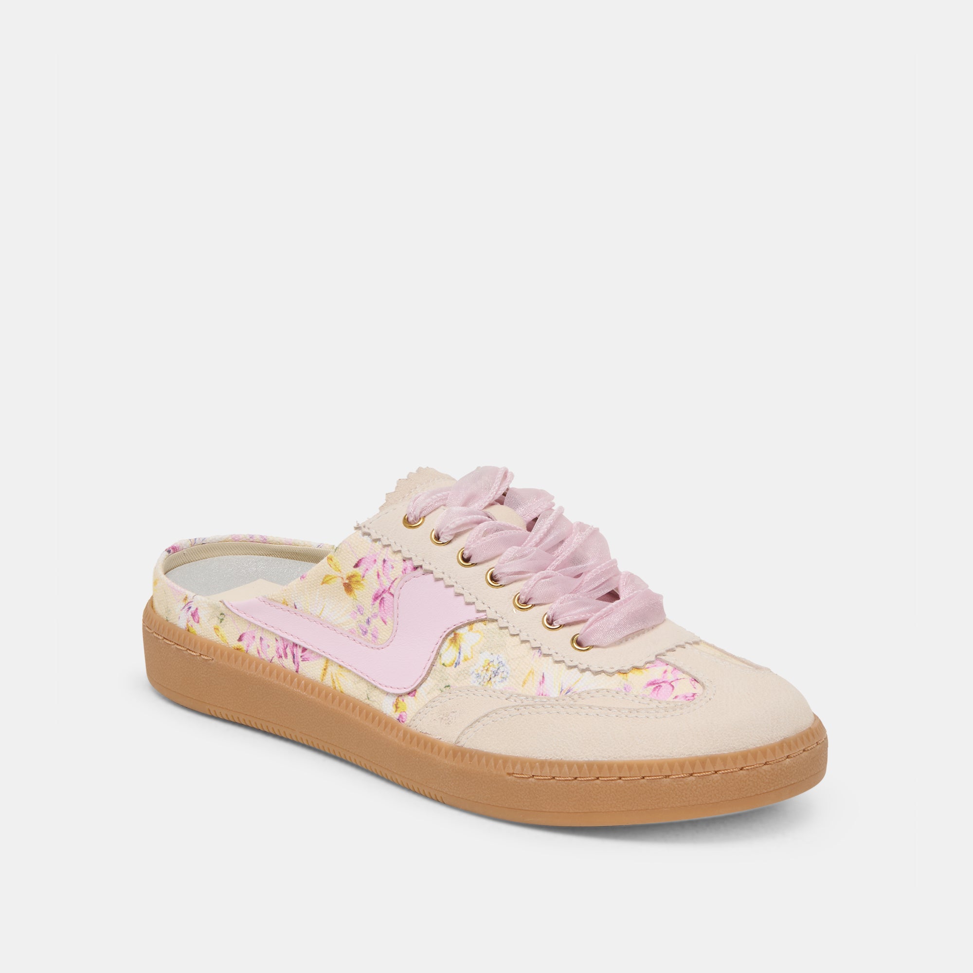 Floral Leather Slide Sneakers for Women - Comfortable Purple Slip-On Shoes for Casual Wear, Lounging & Summer Outfits