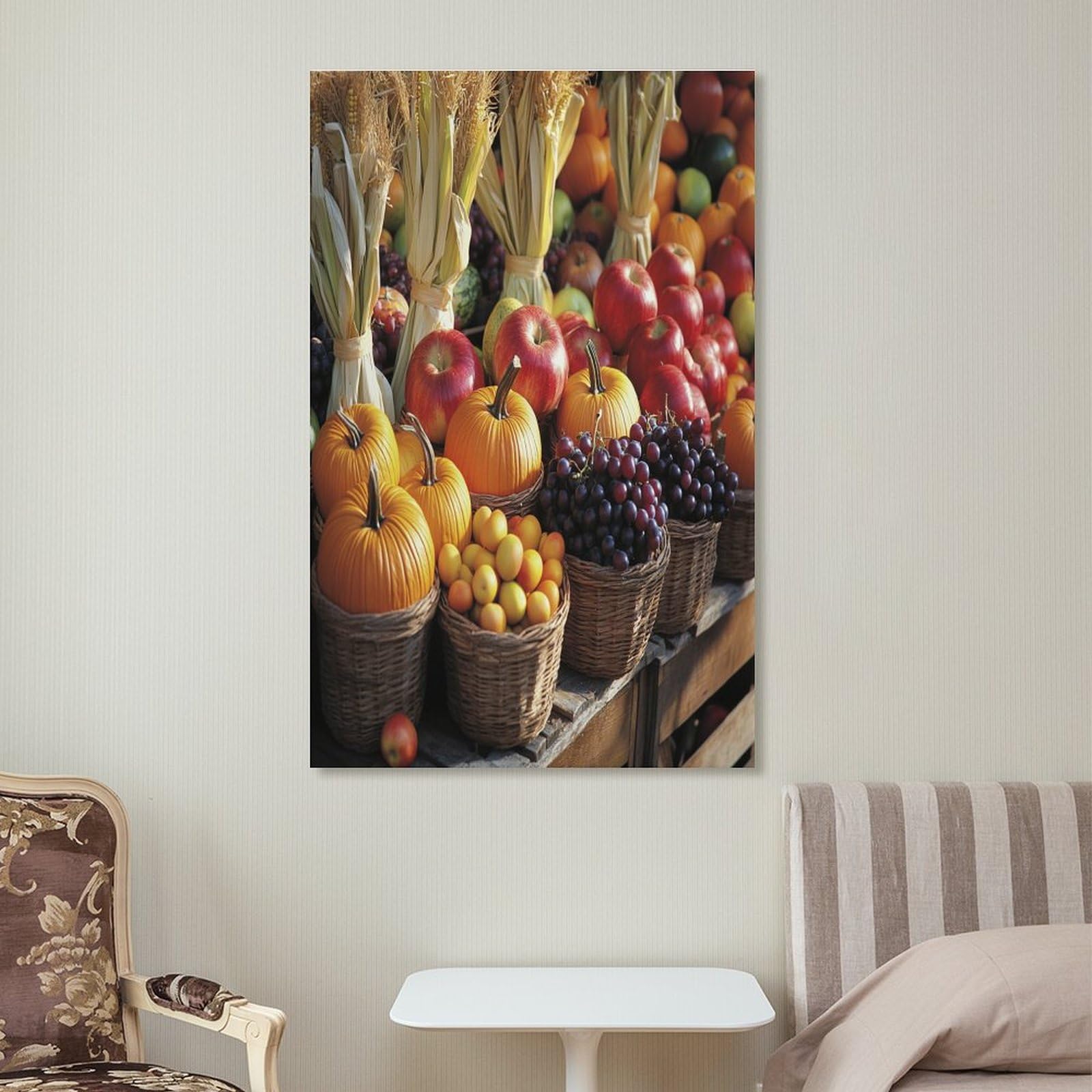 HighonHi Thanksgiving Cornucopia Canvas Wall Art - 24x36 Inch Autumn Harvest Print, Ready to Hang Kitchen & Bedroom Decor - Perfect for Fall Home Decoration & Holiday Gift Giving