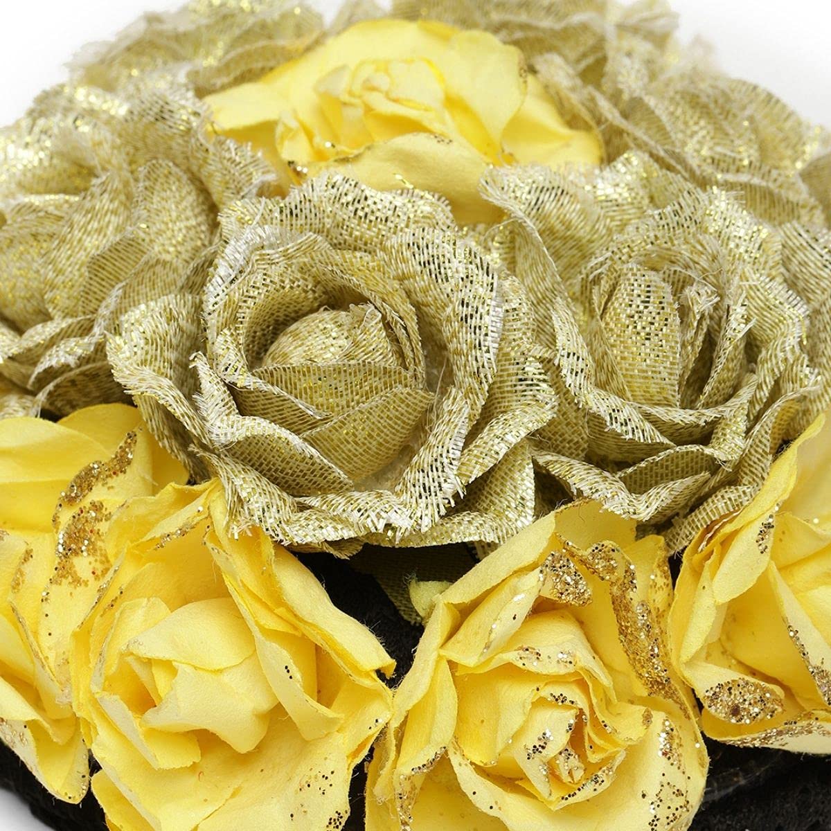 Handmade Yellow Hair Bun Rose Clip - Women's Hair Accessory for Bun Decoration, Gajra & Extensions | Perfect Gift for Karwachauth, Weddings & Festive Occasions | Elegant Hair Styling for Parties & Special Events