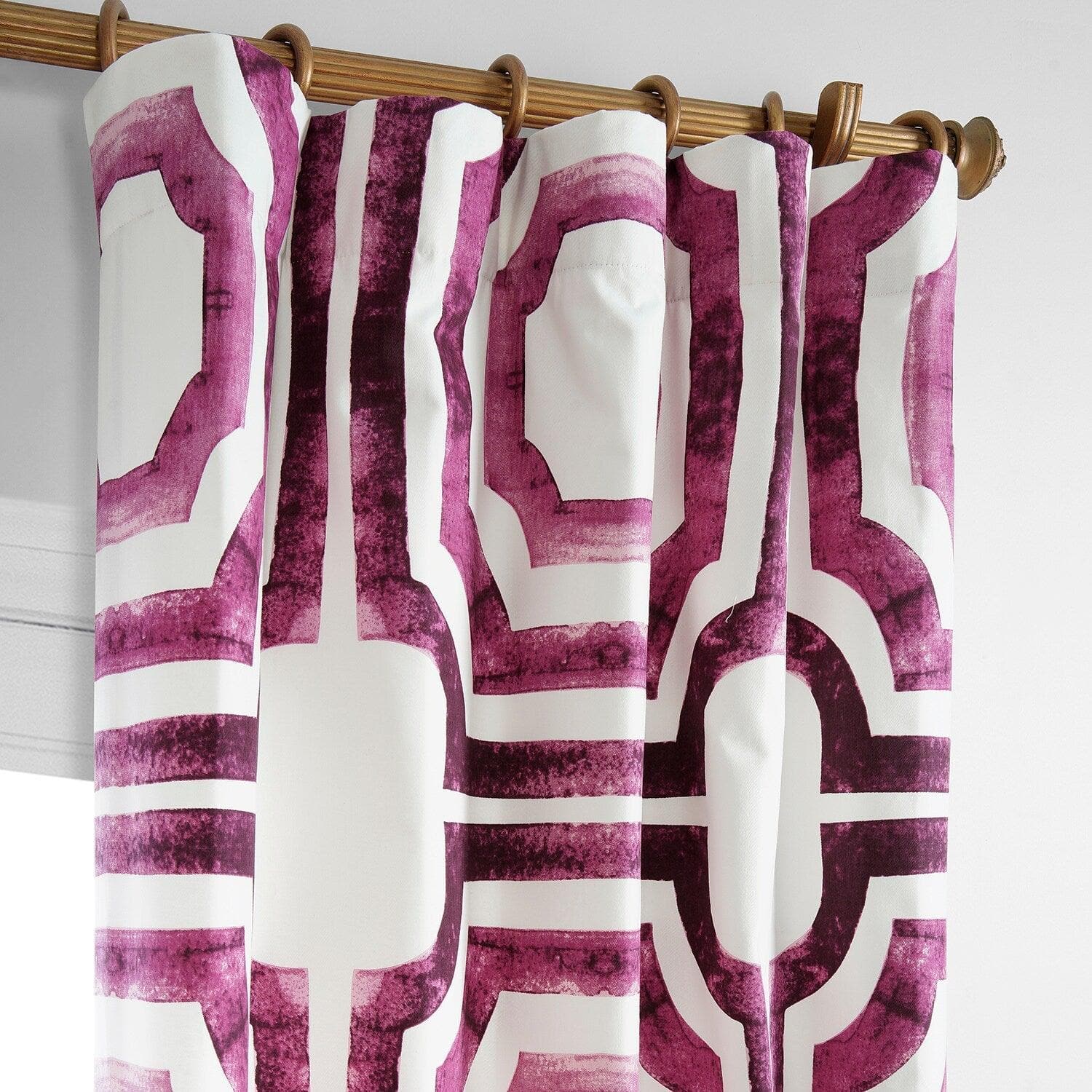 Mecca Pink Geometric Printed Cotton Blackout Curtains for Bedroom & Living Room - Stylish Window Treatment for Light Control & Privacy