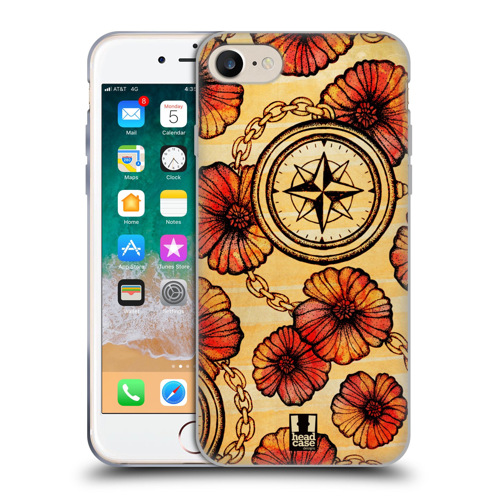 Vintage Pattern Compass Soft Gel Phone Case Compatible with Apple iPhone 7/8/SE 2020 & 2022 - Protective Cover with Unique Design for Everyday Use, Travel & Outdoor Activities
