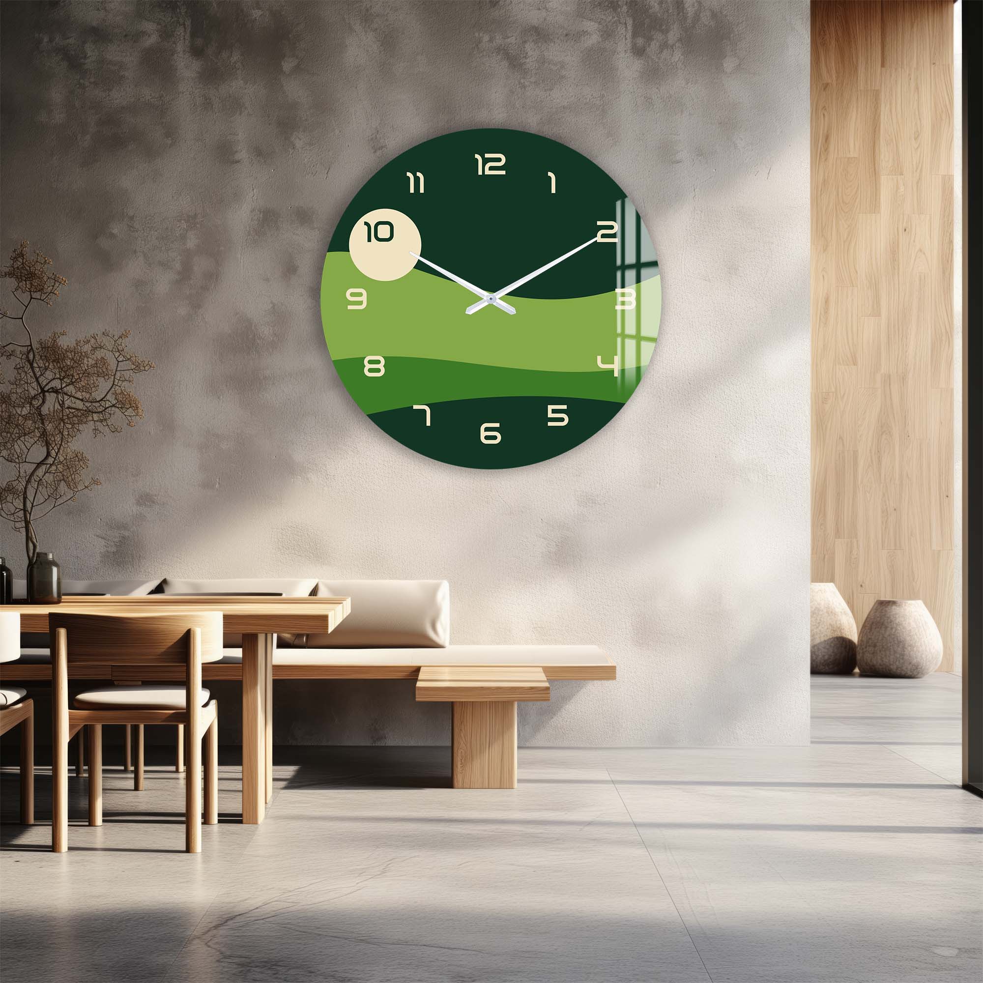 Stylish Green Layers Glass Wall Clock - Modern Home & Office Decor - Perfect for Living Room, Bedroom, Kitchen