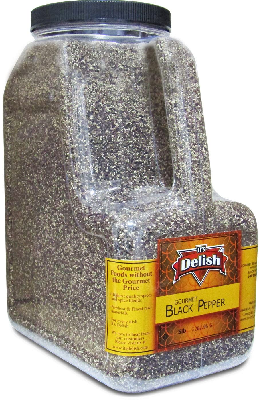 Premium Gourmet Ground Black Pepper by It’s Delish – 5 LB Bulk Restaurant Size with Handle | All Natural, Kosher Certified Table Grind Spice | Perfect for Cooking, Seasoning & Food Presentation