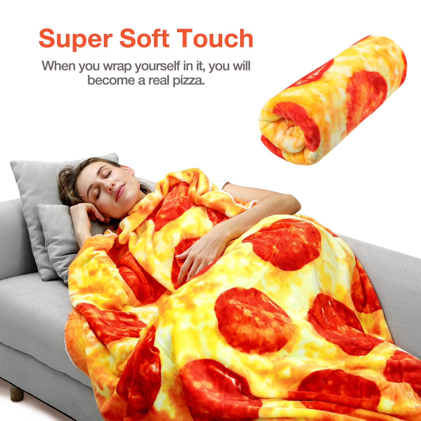 Hommtina Double-Sided Pizza Blanket - Giant 60-Inch Tortilla Blanket for Adults, Teens & Kids | Funny & Realistic Food-Themed Gift for Parties, Movie Nights & Cozy Home Use