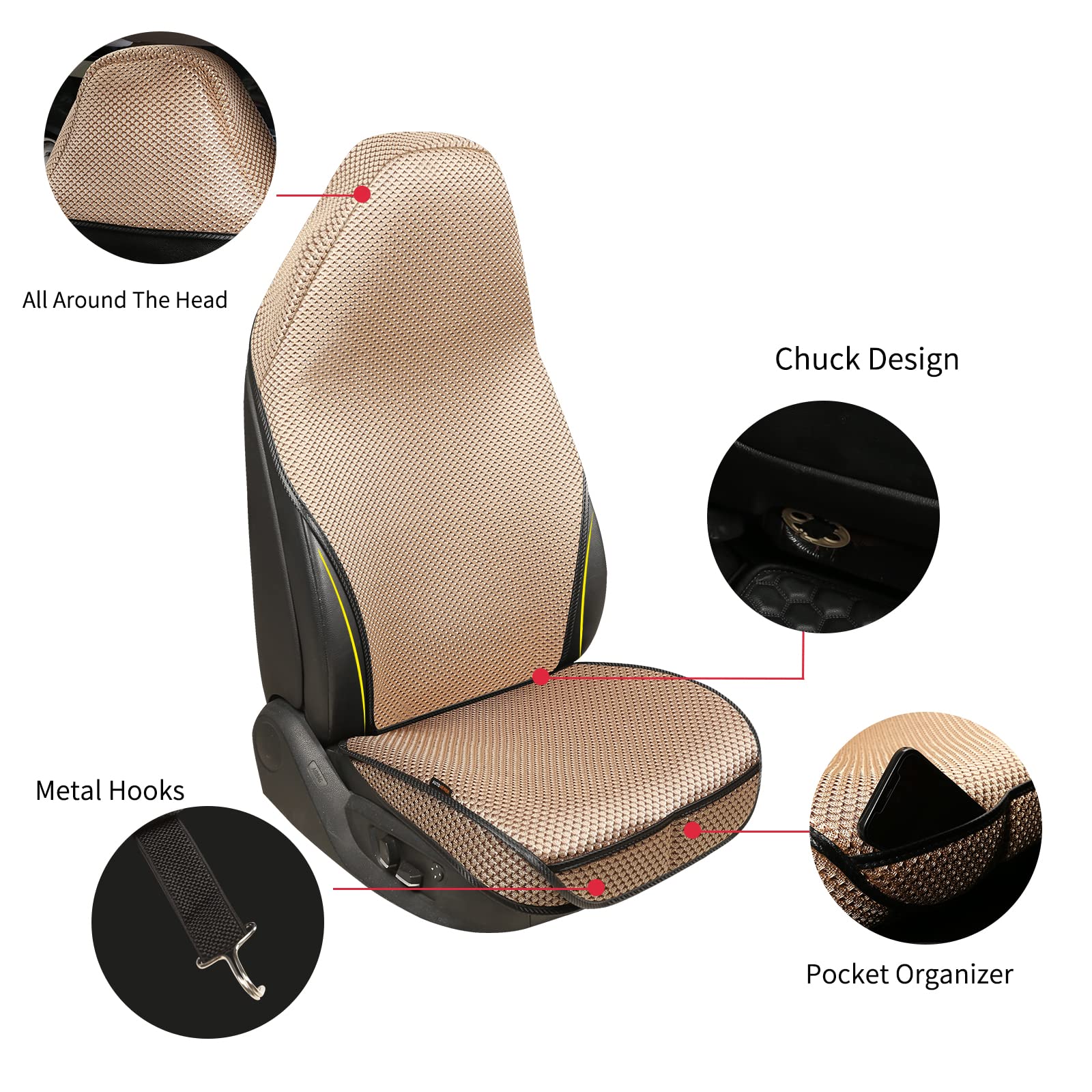 Premium Breathable Universal Car Seat Covers - All-Season Luxury Auto Seat Protectors for Front Bucket Seats, Full Wrapped Edge Design Fits 95% Vehicles (Beige, 1PC) | Perfect for Daily Commuting, Road Trips & Protecting Leather Seats
