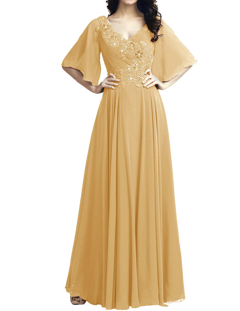 Elegant Mother of The Bride Dresses Long Chiffon with Lace Appliques - Formal Wedding Gowns for Mother of Groom & Evening Occasions | Perfect for Weddings, Receptions & Special Events
