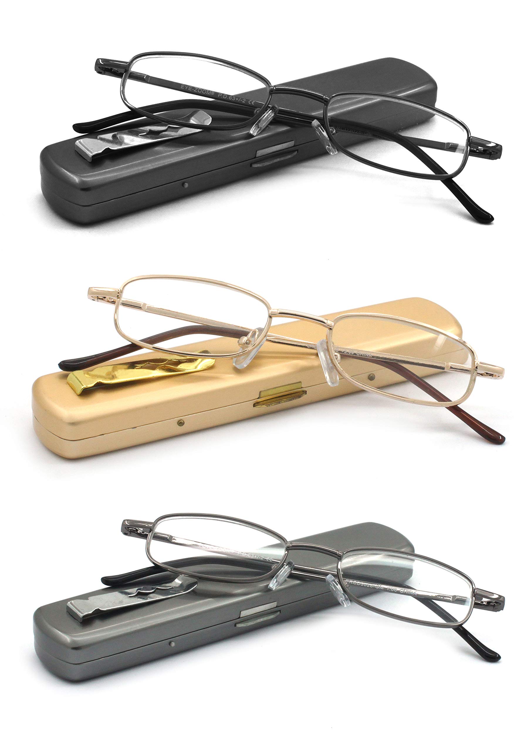 Lightweight Portable Metal Reading Glasses with Carrying Case - Blue Light Blocking for Men & Women - Perfect for Reading, Office Work, and Computer Use