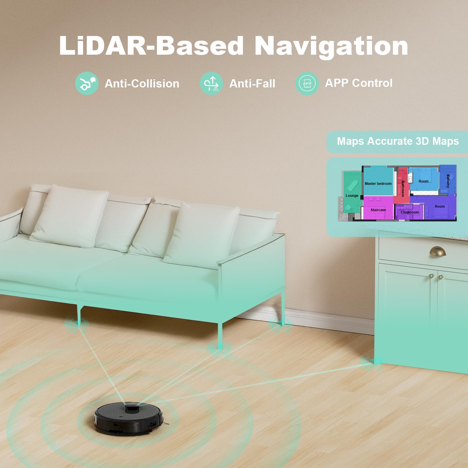 TECBOT S3 PRO Robot Vacuum and Mop Combo with LiDAR Navigation - 4000Pa Strong Suction, 150min Runtime, Auto Recharge - WiFi/App/Alexa Control - Perfect for Hard Floors & Pet Hair (Black) - Ideal for Home Cleaning & Pet Owners