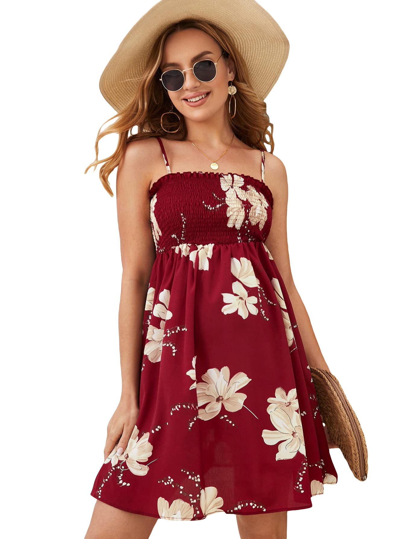 MakeMeChic Women's Maternity Summer Dress - Floral Print High Waist Flare Cami Short Sleeve Dress for Pregnancy | Perfect for Baby Showers, Beach Vacations & Summer Outings