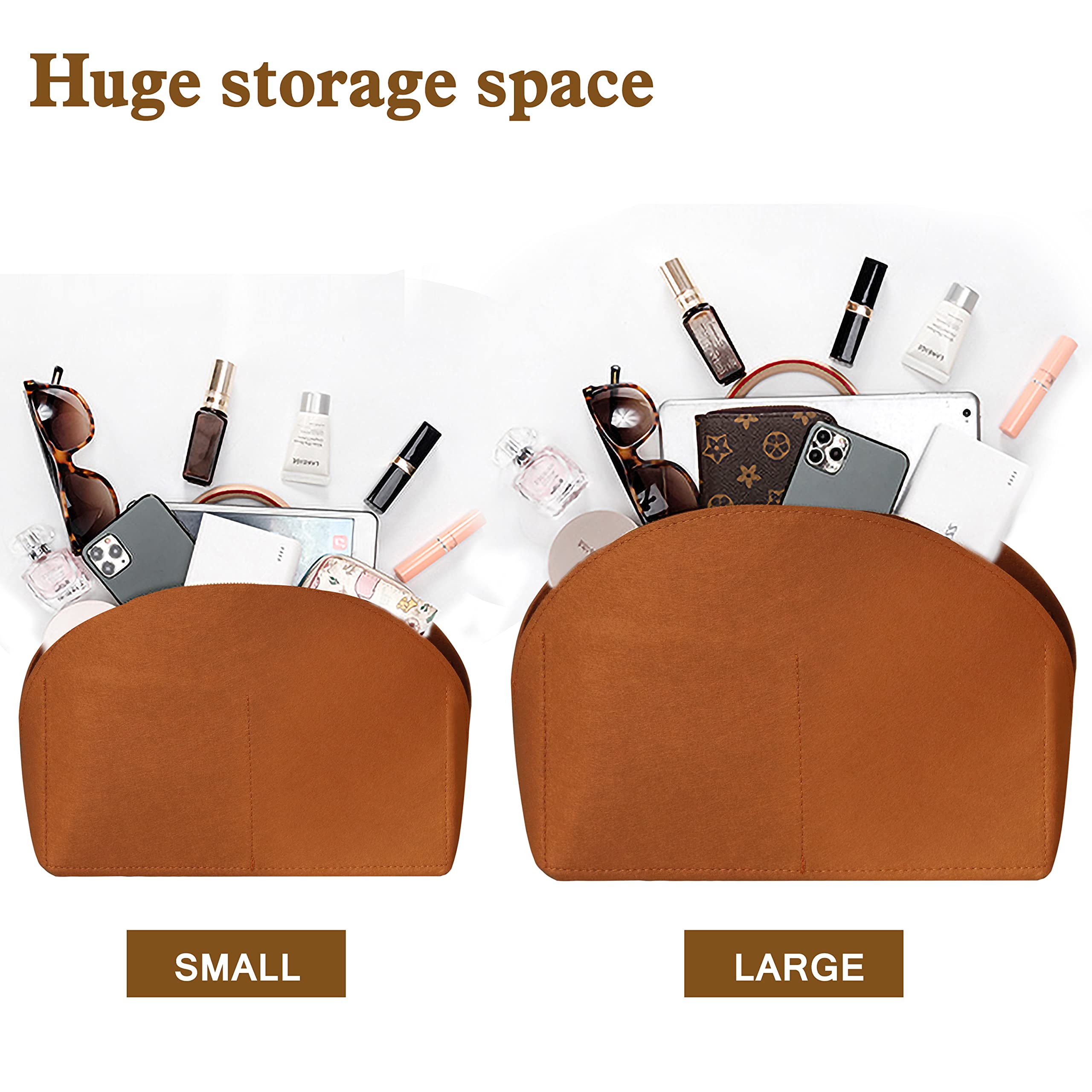 Felt Purse Organizer Insert with Zipper - Bag Organizer for Louis Vuitton Alma BB PM & Tote Bags - Handbag Shell Shaper (Brown) | Perfect for Travel, Work & Daily Organization