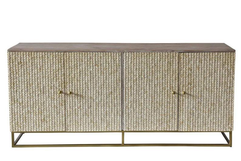 Handmade Bone Inlay Herringbone Sideboard - Wooden Buffet Cabinet with Intricate Inlay Design | Perfect for Dining Room Storage, Living Room Decor & Entryway Furniture