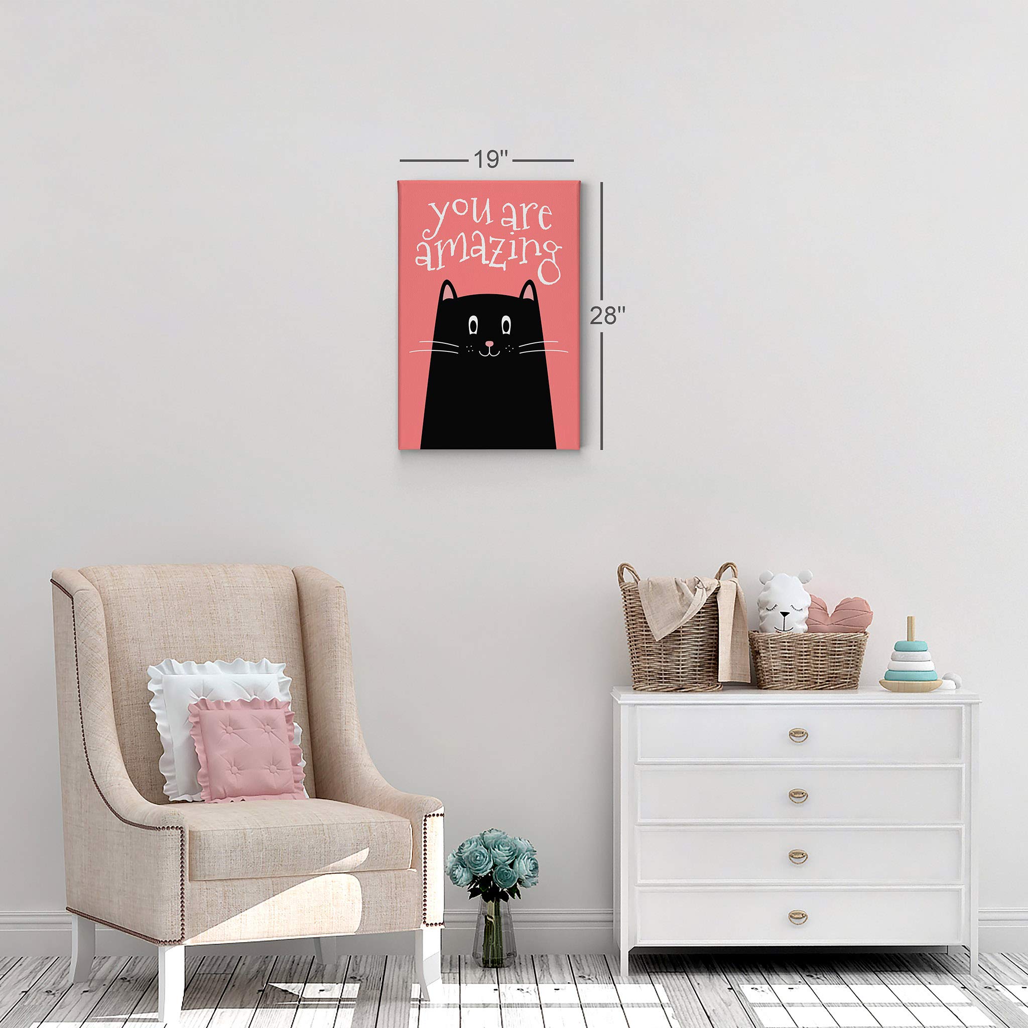 You Are Amazing Quote Cat Wall Art - Pink Canvas Print for Kids Room, Nursery & Baby Room Decor - Ready to Hang 12x8 Inch - Made in USA | Perfect for Birthday Gifts & Bedroom Wall Decoration