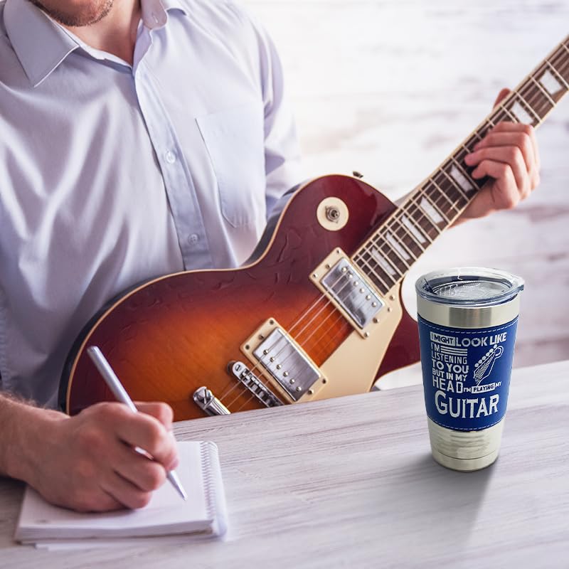 20oz Stainless Steel Vacuum Insulated Tumbler with Leather Wrap - Blue, Medium | Perfect for Coffee, Tea & Cold Drinks | Ideal for Office, Travel & Outdoor Use