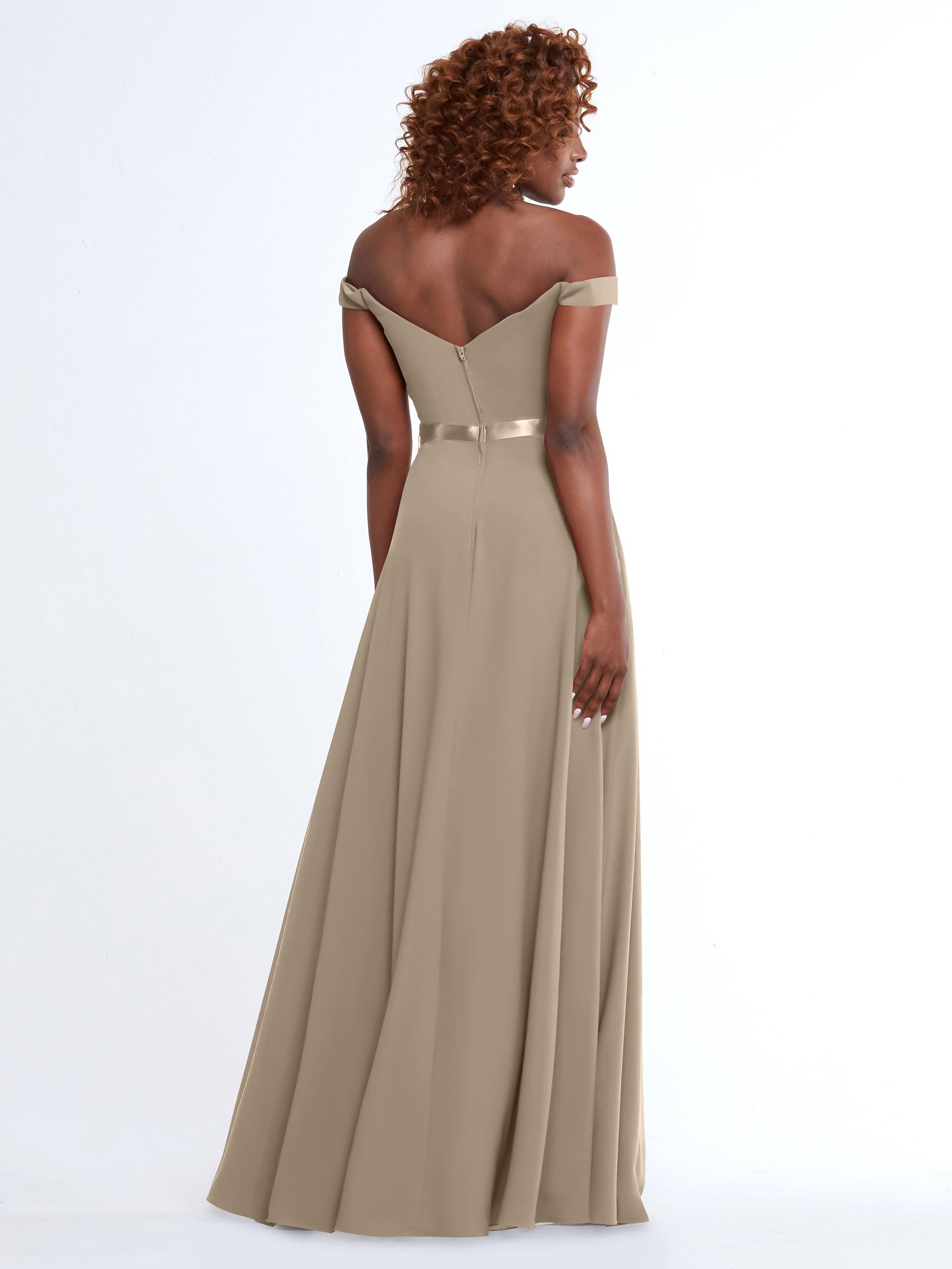 Off Shoulder A-Line Chiffon Bridesmaid Dress with Sash - Elegant & Flowy for Weddings, Parties & Special Occasions