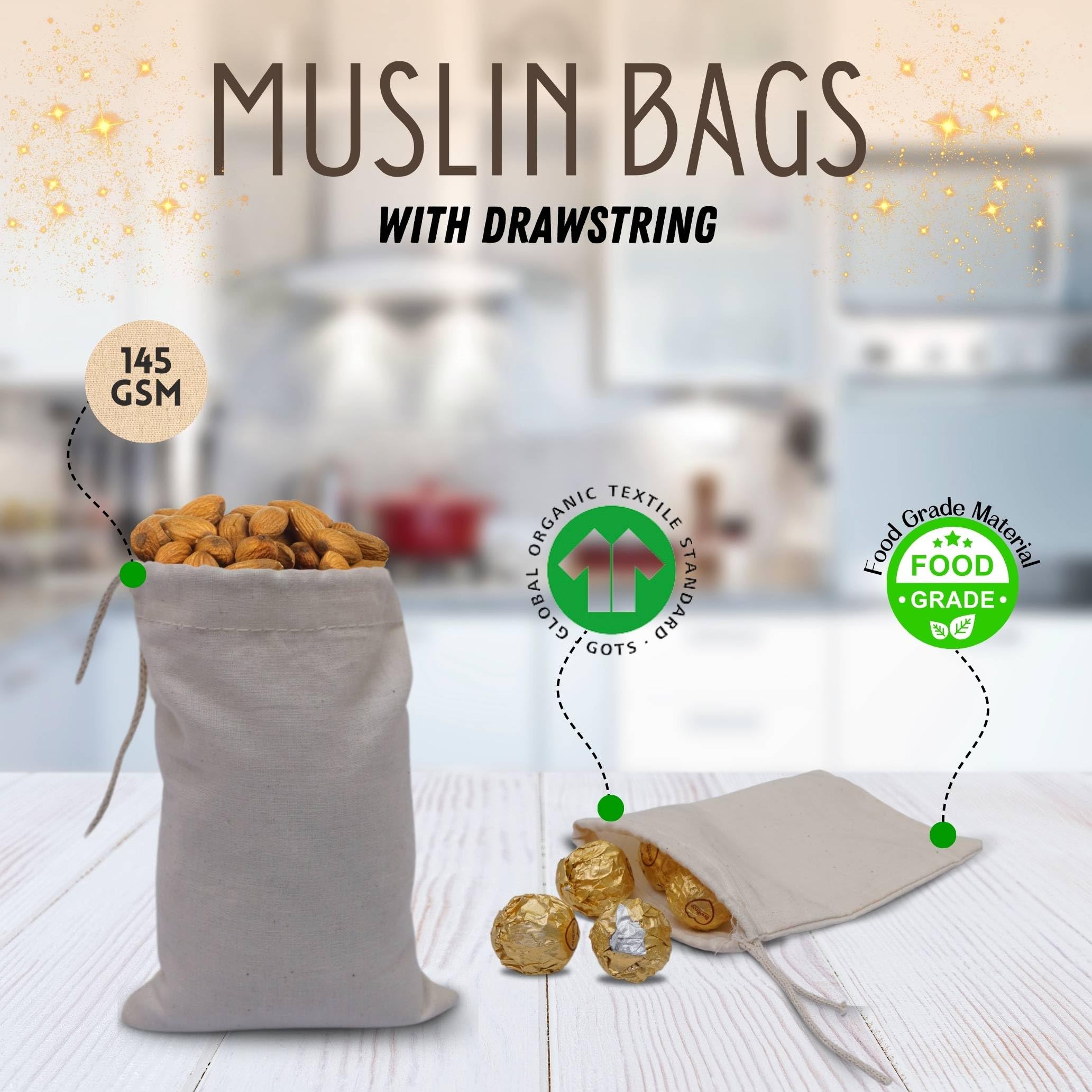 25pcs 2x3 Inch Single Drawstring Muslin Bags - Reusable & Washable Cotton Spice Bags for Cooking, Kitchen Storage & Grocery Shopping | Eco-Friendly Produce Bags for Herbs, Tea, Jewelry & Party Favors