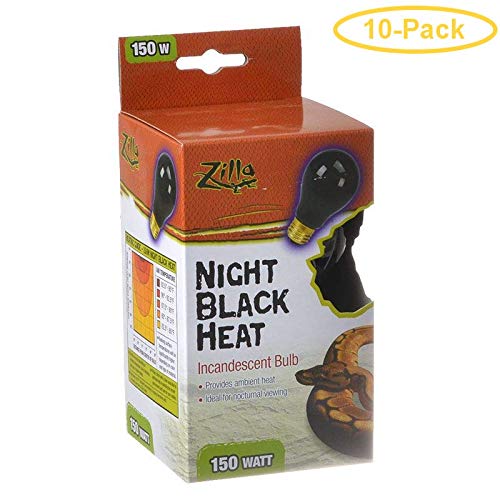 Zilla Night Time Black Light Incandescent Heat Bulb 150W (10-Pack) - Reptile & Amphibian Heating for Nocturnal Pets - Perfect for Terrariums, Vivariums & Nighttime Habitat Lighting