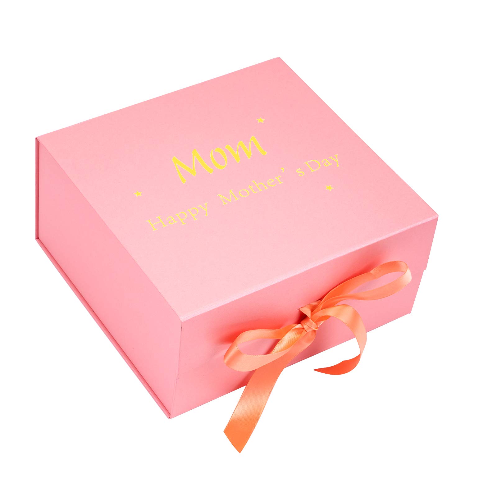 WRAPAHOLIC 8x8x4 Inch Pink Mother's Day Gift Box with Satin Ribbon - Collapsible Magnetic Closure Box Includes 2 White Tissue Papers - Perfect for Gift Wrapping, Jewelry, Cosmetics & Special Occasion Presents