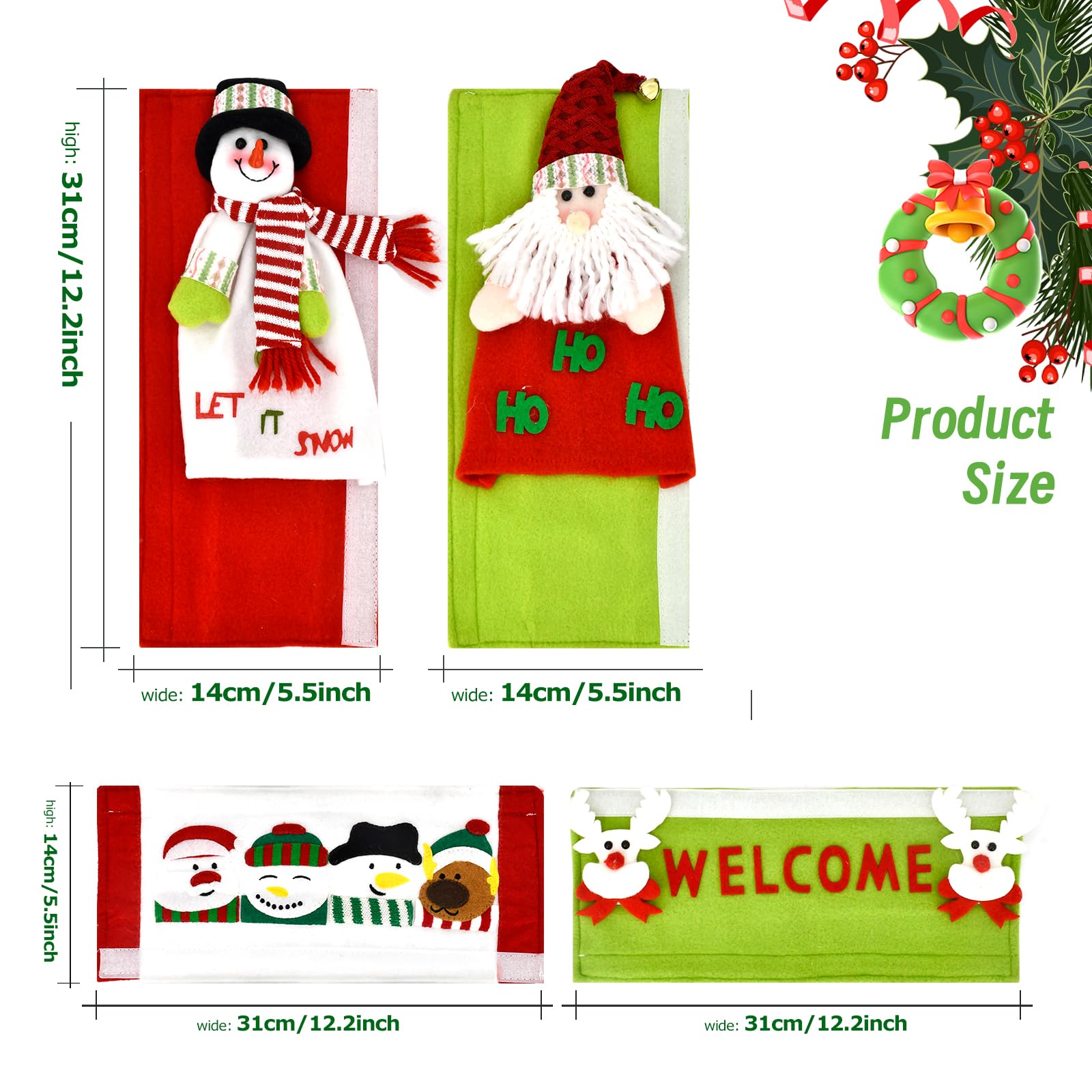 YuQi Christmas Refrigerator Handle Covers Set of 4 - Festive Snowman Kitchen Appliance Decorations for Fridge, Microwave & Dishwasher | Holiday Home Decor, Perfect for Christmas Party & Winter Home Styling