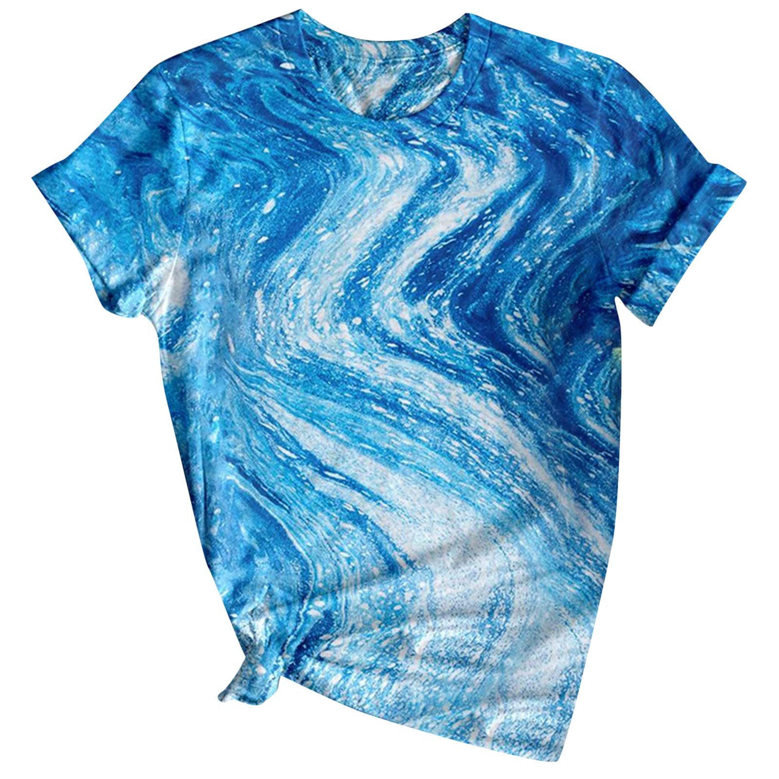 Trendy Tie Dye Graphic Tee for Women - Soft Short Sleeve Crewneck T-Shirt | Summer Casual Loose Fit Blouse | Perfect for Beach Outings, Music Festivals & Everyday Wear