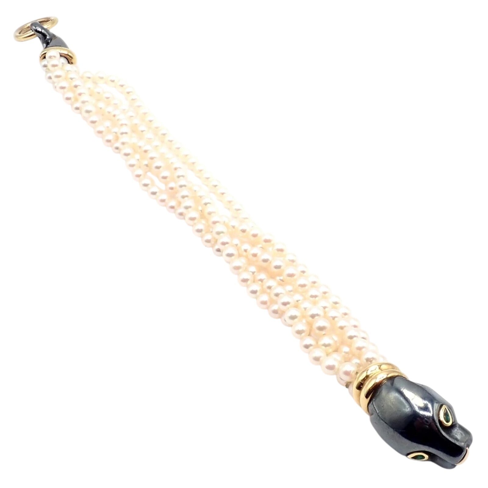 Cartier Panthere 18K Yellow Gold & Silverium Pearl Emerald Bracelet - Luxury Jewelry for Women, Elegant Gift for Special Occasions, Perfect for Weddings and Evening Events