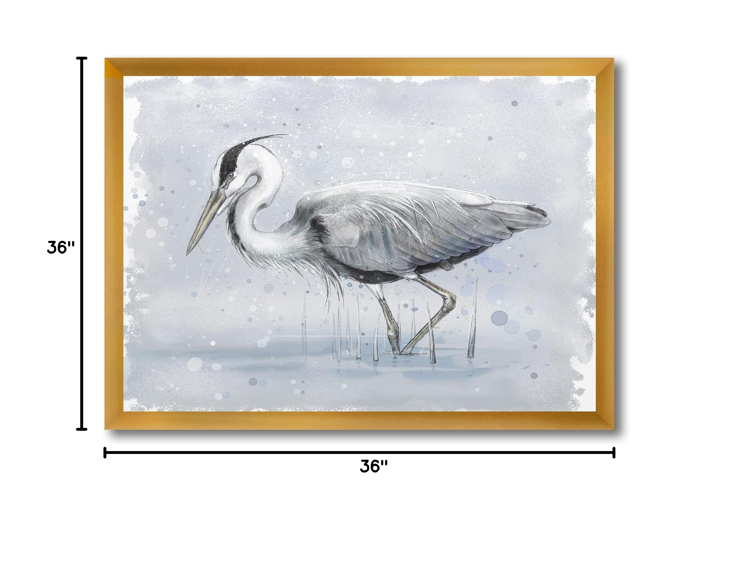 DesignQ Grey Heron Bird Farmhouse Framed Wall Art - Handmade Canvas Painting for Living Room, Bedroom & Office Decor - Nature Inspired Home Wall Decor