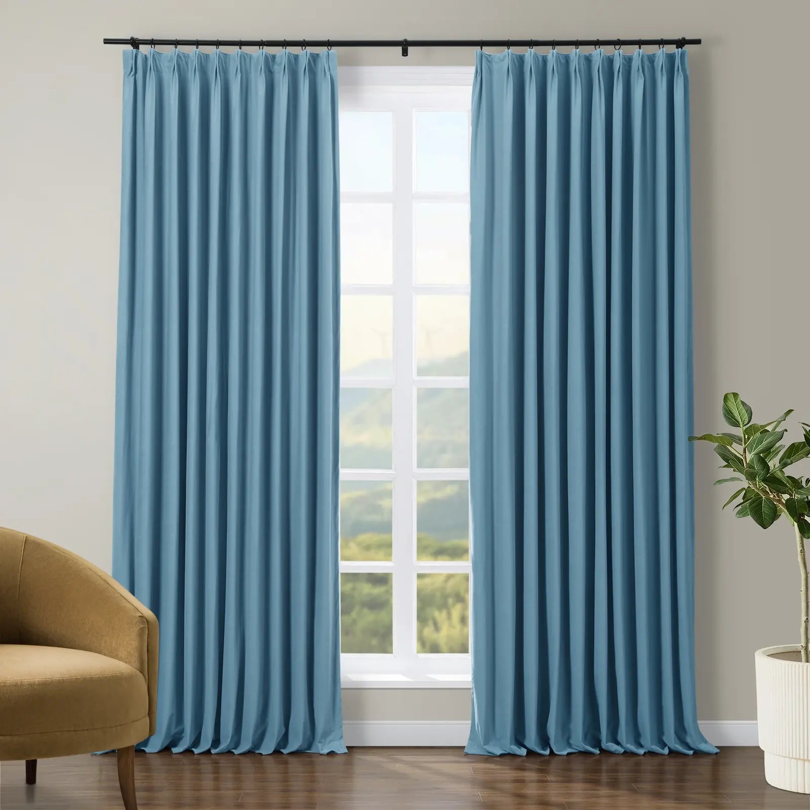 Premium Velvet Curtains - Blackout Thermal Insulated Pleated Drapes for Living Room & Bedroom - Soft Luxury Window Treatments for Home Decor & Noise Reduction
