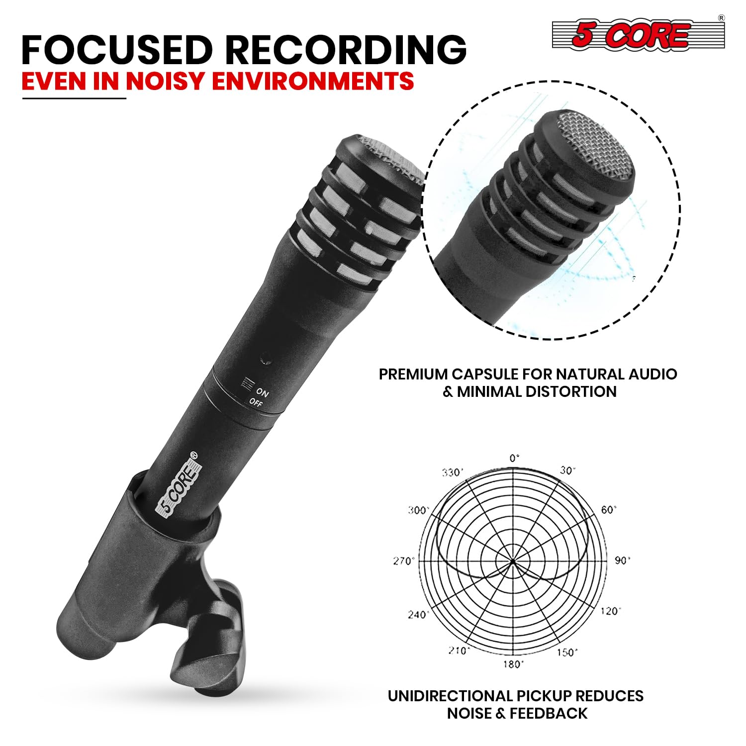 5 CORE Professional Condenser Microphone - Cardioid Unidirectional Pencil Mic with Windscreen, Mic Clip & Case (INSTRU MIC 100 BLK) - Perfect for Podcasting, Voice Overs, Studio Recording & Live Streaming
