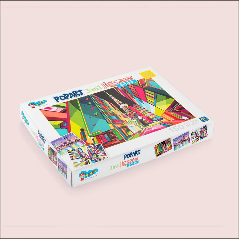 Storio Popart 3-in-1 Jigsaw Puzzle Set - Cities, Animals & Abstract Designs | Educational Learning Toys for Kids Ages 4-8 | Multicolor Puzzle Games for Classroom & Home Playtime