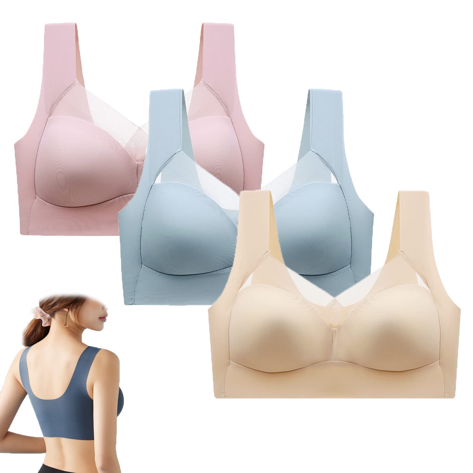 Sexy Push Up Wireless Bra for Women - Deep Cup Ice Silk Sports Yoga Bra with Full Back Coverage - Comfortable Summer Wear for Workouts, Yoga & Everyday Use