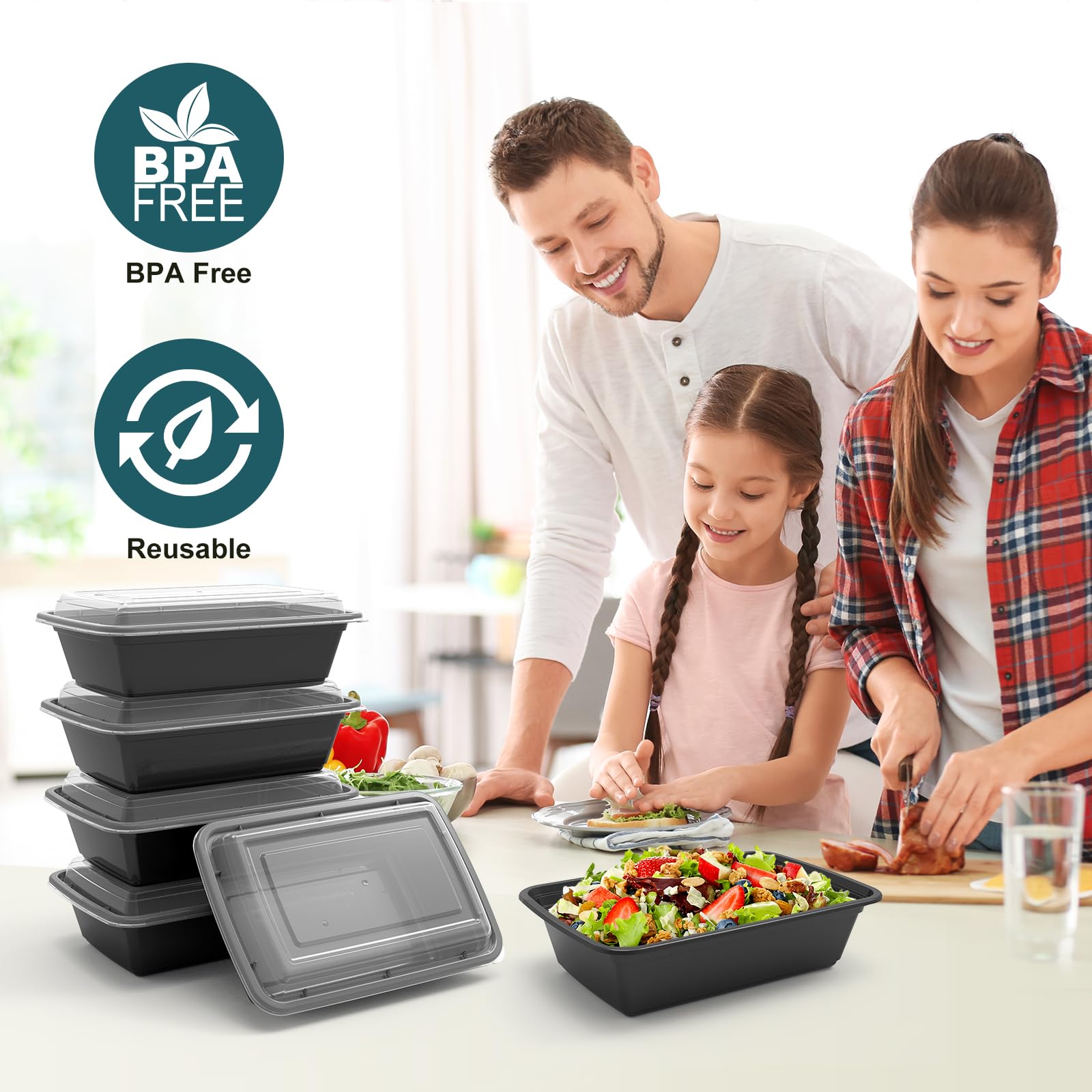 WGCC 50 Pack BPA-Free Meal Prep Containers - Extra Thick Reusable Plastic Food Storage Containers with Lids, 24 oz Stackable Lunch Boxes for Microwave, Dishwasher & Freezer Safe - Perfect for Meal Prepping, Office Lunches & Leftovers Storage