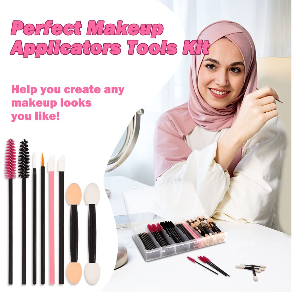 201-Piece Disposable Makeup Applicator Set with Organizer Box - 50 Eyelash Brushes, 50 Eyeliner Brushes, 50 Lipstick Brushes | Perfect for Professional Makeup Artists, Salon Use & Travel Beauty Essentials