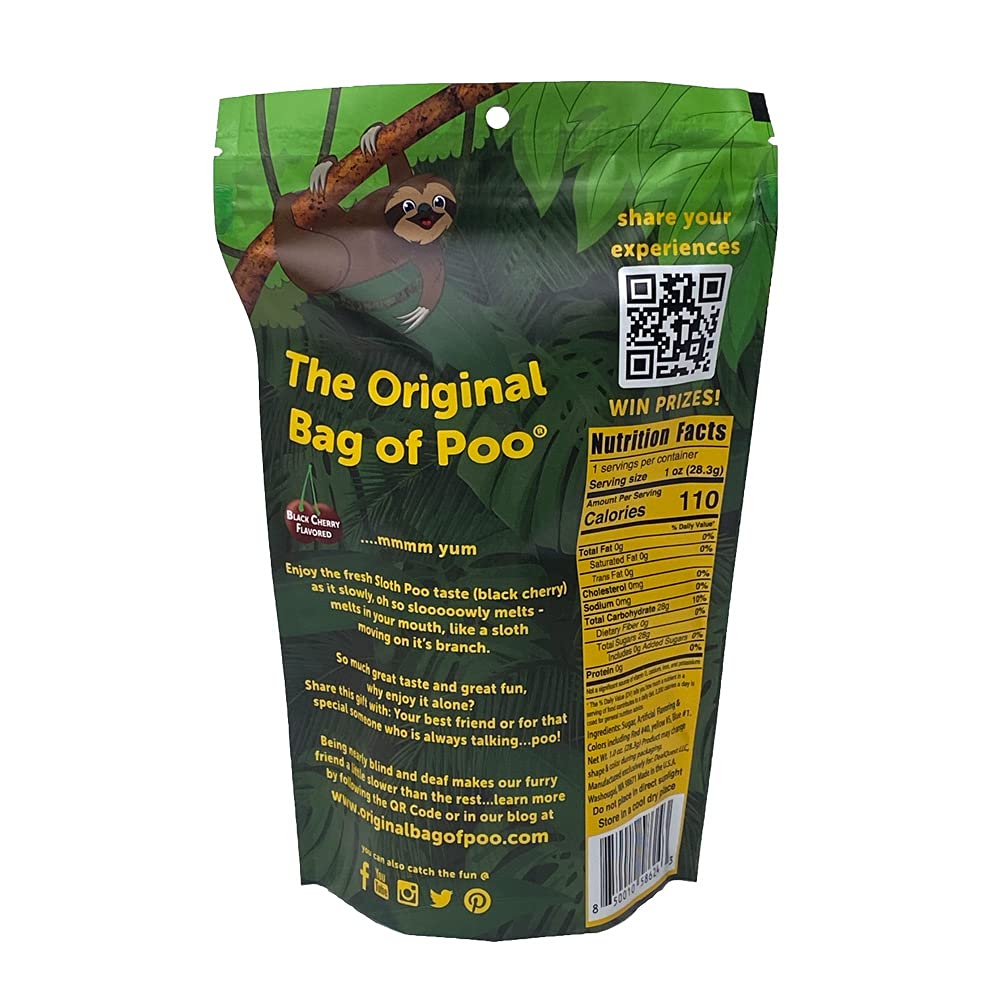 Original Bag of Poo® - Sloth Poo Black Cherry Flavored Cotton Candy (1oz) | Novelty Gag Gift with Free Sticker | Perfect for Pranks, Party Favors & Funny Gifts