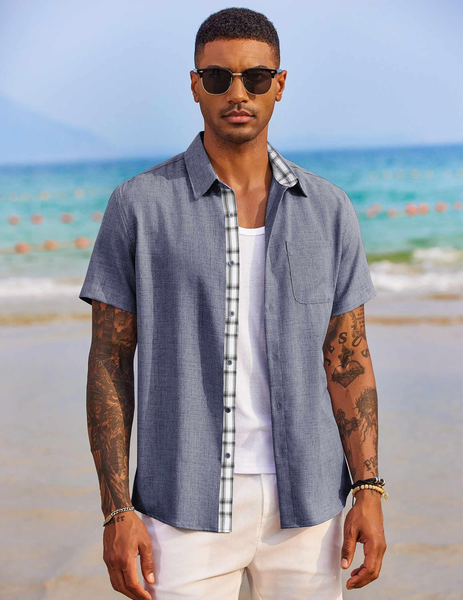 COOFANDY Men's Short Sleeve Button Down Shirts - Casual Summer Beach & Wedding Wear