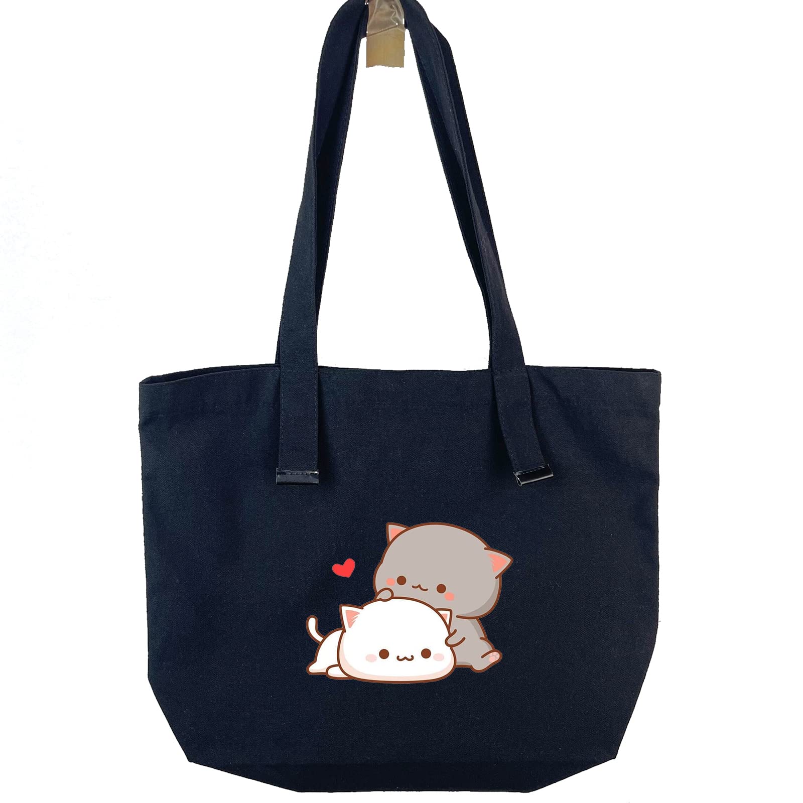 Stylish Fkatuzi Black Canvas Tote Bag - Large Reusable Grocery Handbag with Cute Cat Print, Casual Shoulder Pouch for Women | Perfect for Shopping, Work, Travel & Everyday Use