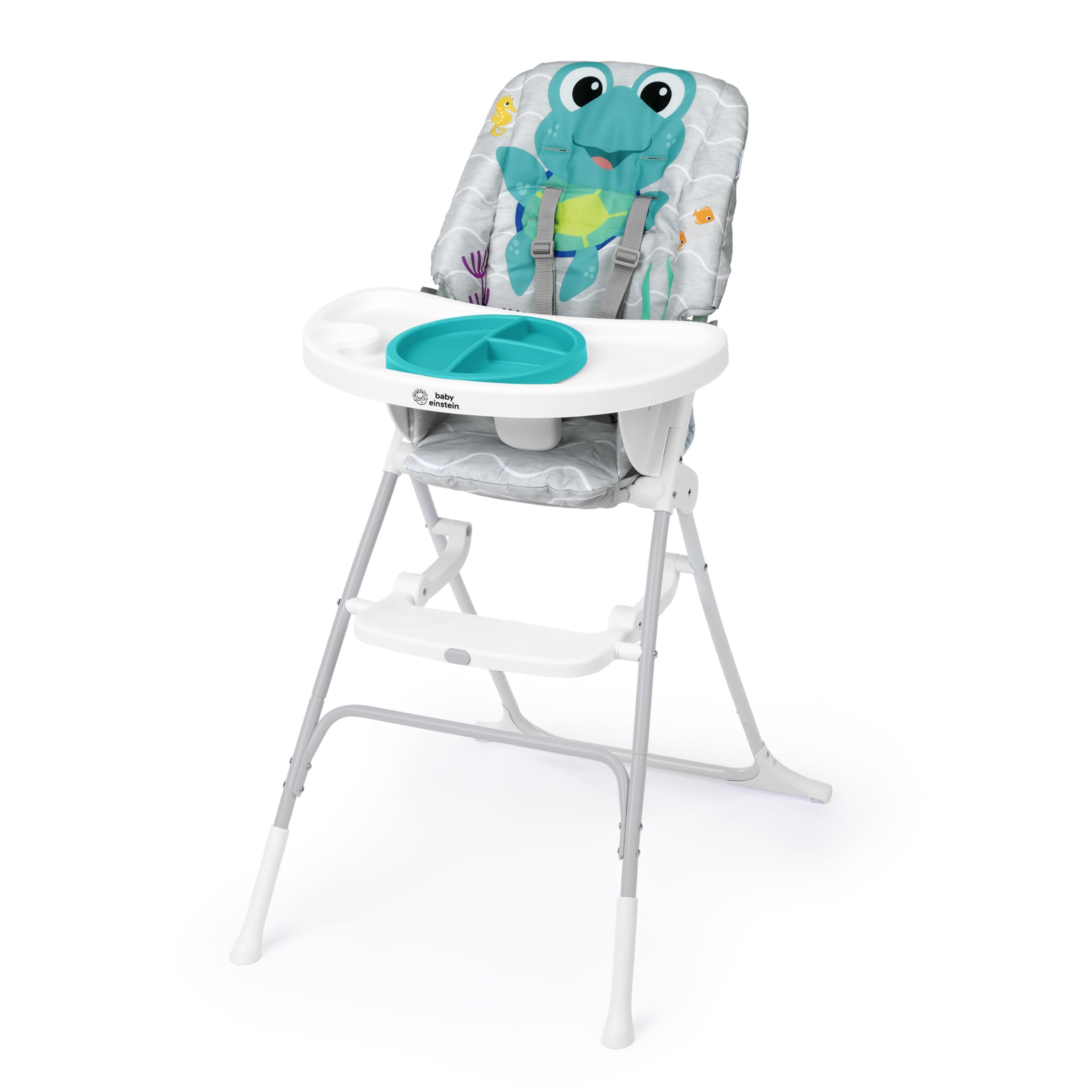 Baby Einstein Ocean Explorers Compact Folding High Chair with Water Mat - 5-Point Safety Harness for Infants 6+ Months | Portable Feeding & Play Seat for Beach, Poolside & Outdoor Adventures