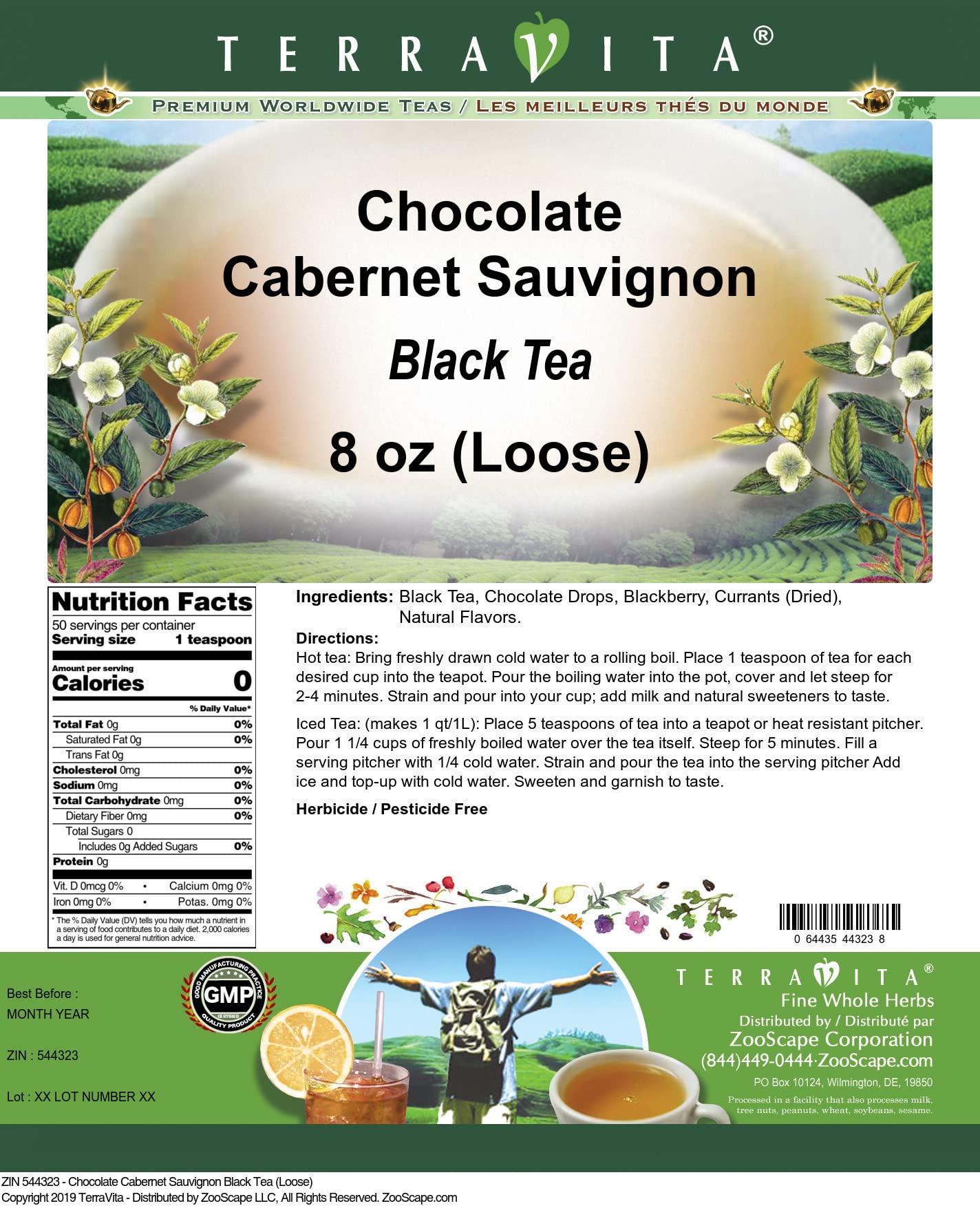Premium Chocolate Cabernet Sauvignon Black Loose Leaf Tea - 8 oz (ZIN: 544323) | Rich Flavor for Afternoon Tea, Gift Giving & Relaxation