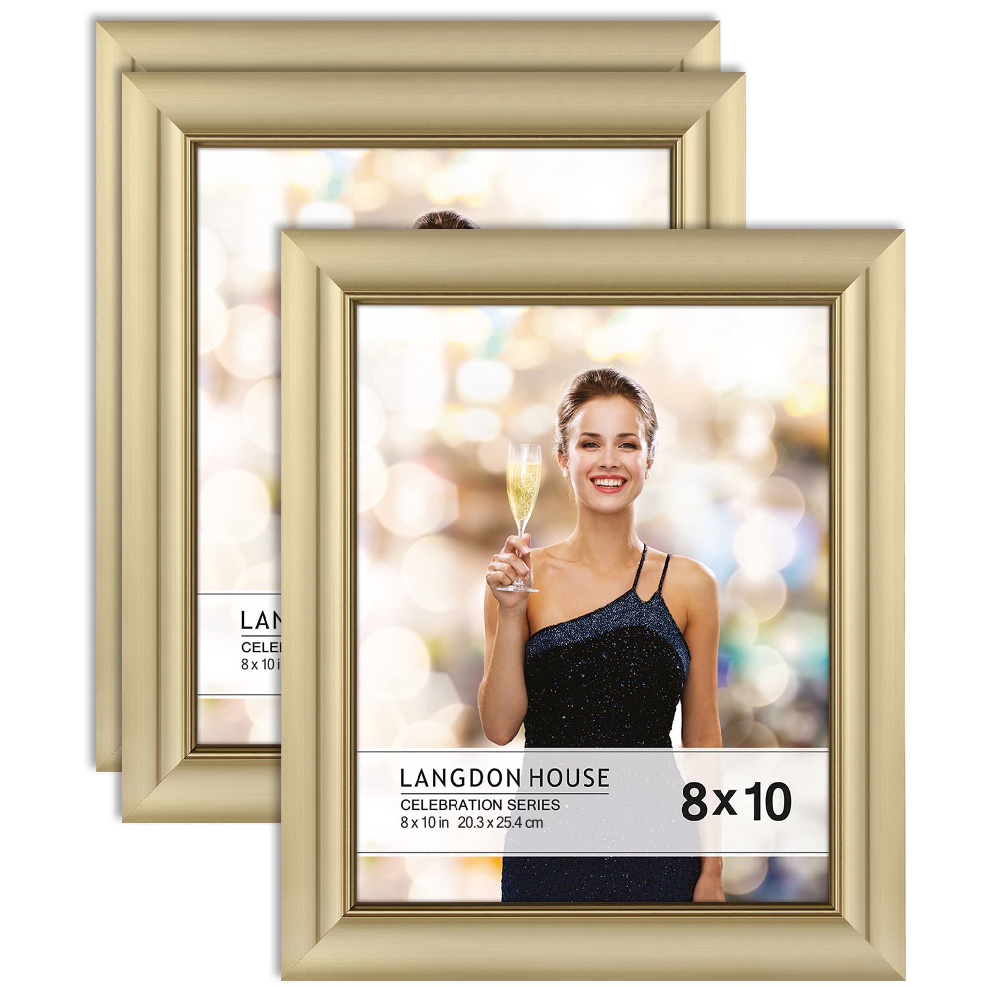 Gold 8x10 Picture Frames 3 Pack - Wall or Tabletop Photo Frames for Home Decor & Gifts