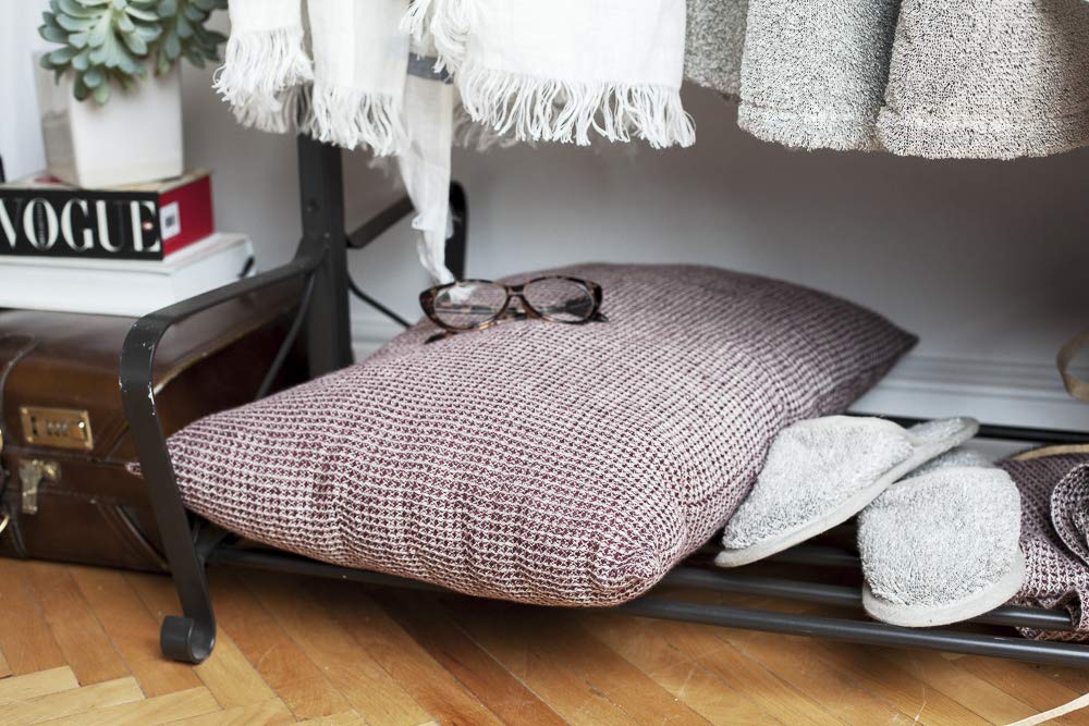 Soft Waffle Linen Throw Pillow 24x16 Inch - Burgundy Textured Decorative Cushion | Certified Natural & Sustainable European Linen | Perfect for Sofa, Bedroom & Living Room Decor