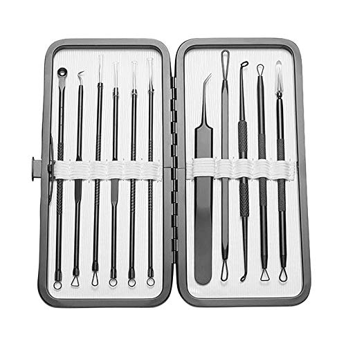 11-Piece Stainless Steel Acne Needle & Pimple Tweezers Kit - Professional Blackhead Remover & Comedone Extractor Tool for Blemish Treatment - Includes Storage Case - Perfect for Home Skincare & Travel Use