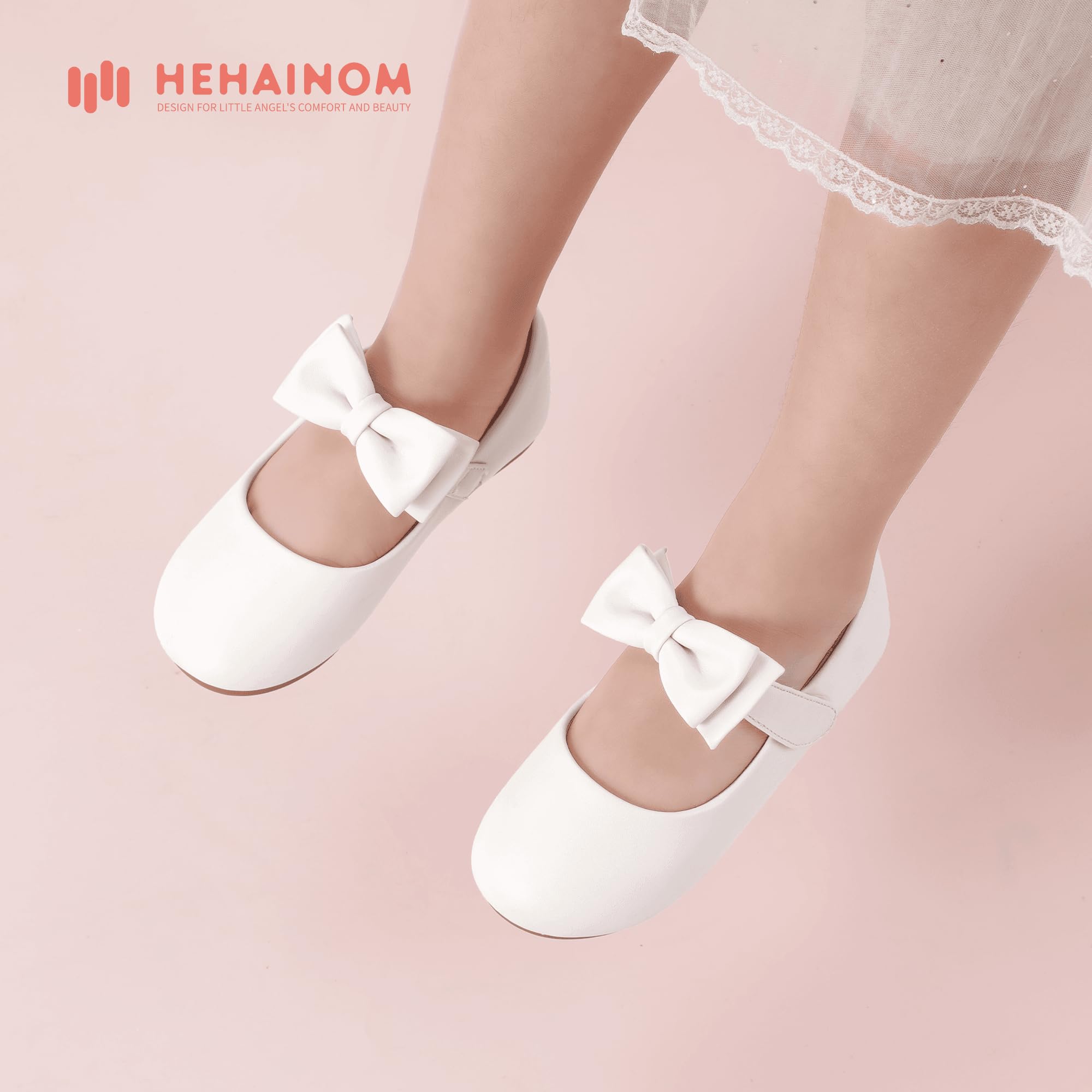 Hehainom Toddler Flower Girls Dress Shoes - Mary Jane Princess Ballet Flats with Bow & Pearls for Wedding, Party, School | Comfortable Formal Shoes for Special Occasions
