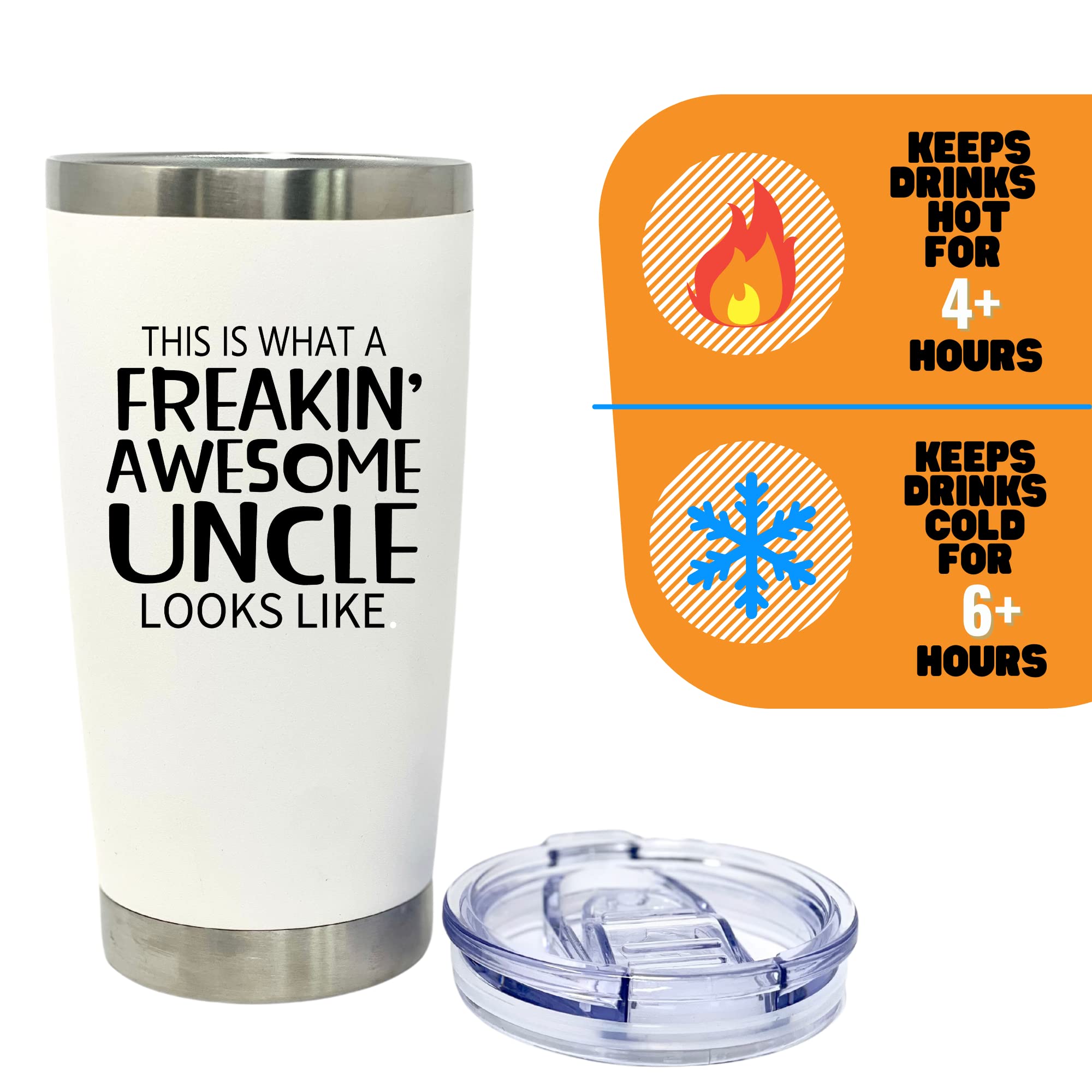 Brooke & Jess Designs Stainless Steel Vacuum Insulated Tumbler - 20oz Large Travel Coffee Mug with Lid - Funny Uncle Gift Idea - Double Wall Insulated Cup for Hot & Cold Drinks - Perfect for Office, Camping & Road Trips
