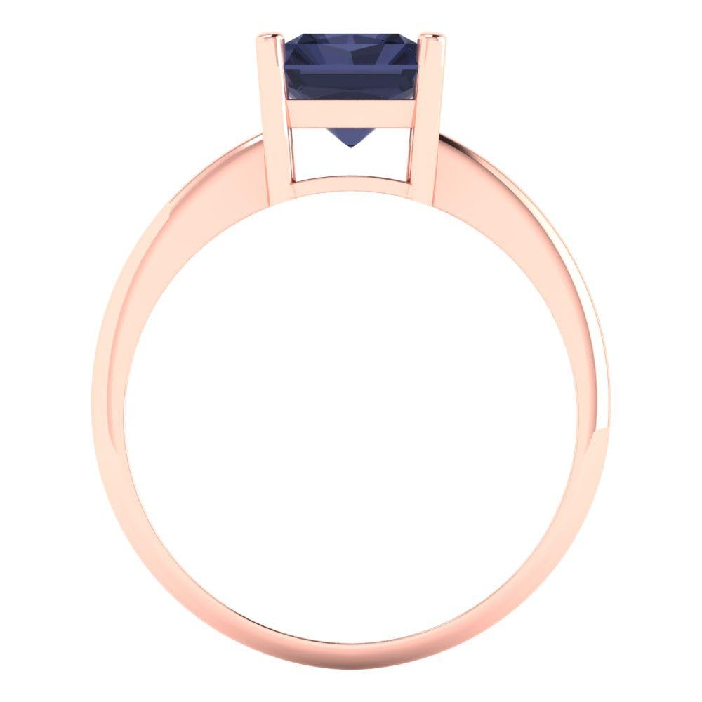 2.5ct Radiant Cut Simulated Blue Sapphire Solitaire Ring - 18K Rose Gold Engagement, Wedding, Promise & Anniversary Jewelry for Women | Perfect for Proposals, Bridal Gifts & Special Occasions