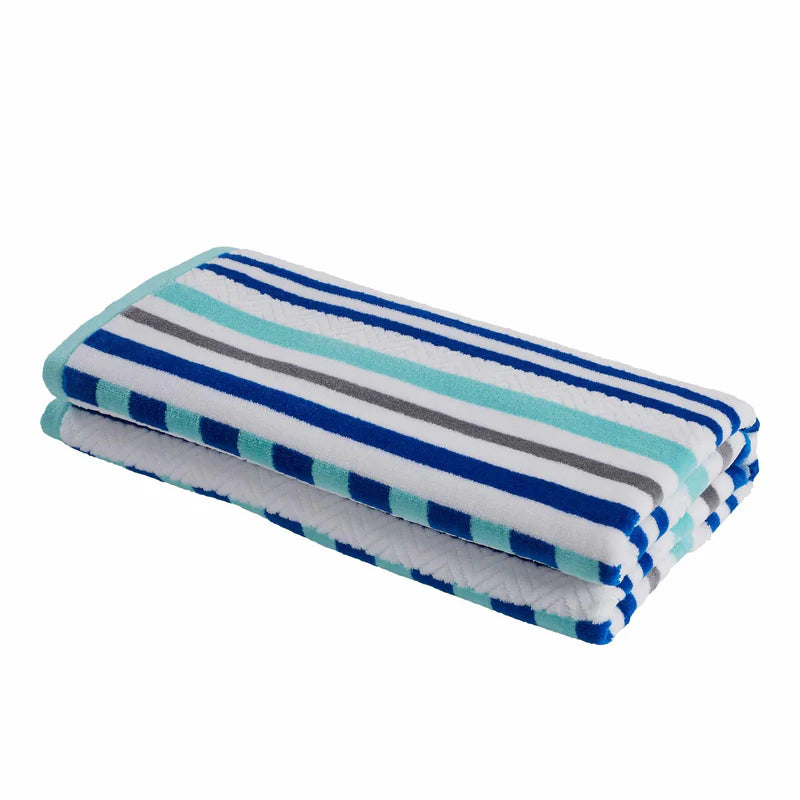 Breathable Striped Cotton Oversized 2-Piece Beach Towel Set - Soft & Absorbent for Pool, Beach, Yoga & Gym